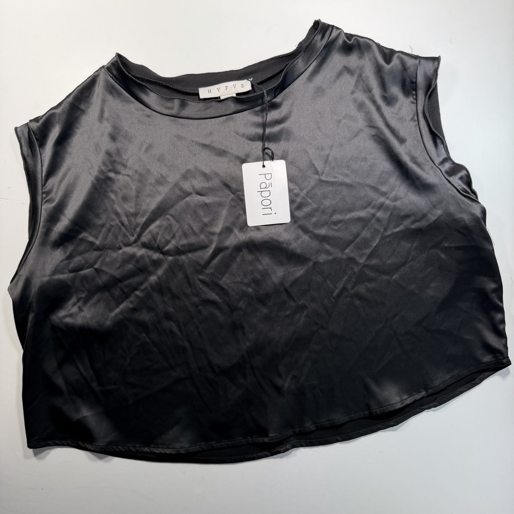 Hyfve NWT Black Cropped Top L Boxy Fit Classic Minimalist MSRP $45